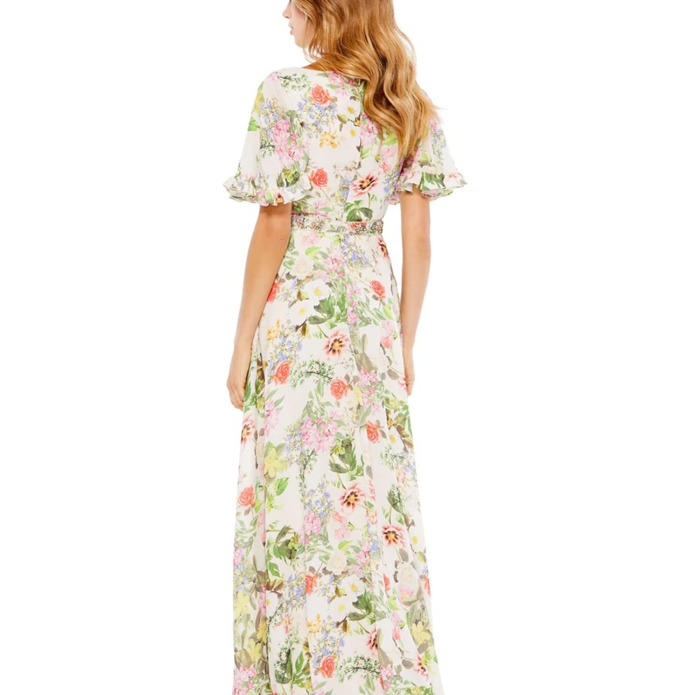 Mac Duggal floral print flutter sleeve maxi dress - Picture 3 of 4
